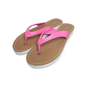 NWT H2K Pink Thong Flip Flop Sandals with Brown Footbed
